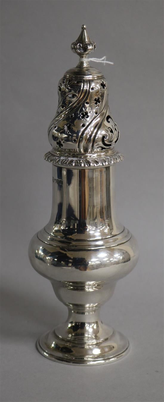 An Edwardian silver sugar caster by Vale Brothers & Sermon, Chester, 1908, 7.5 oz.